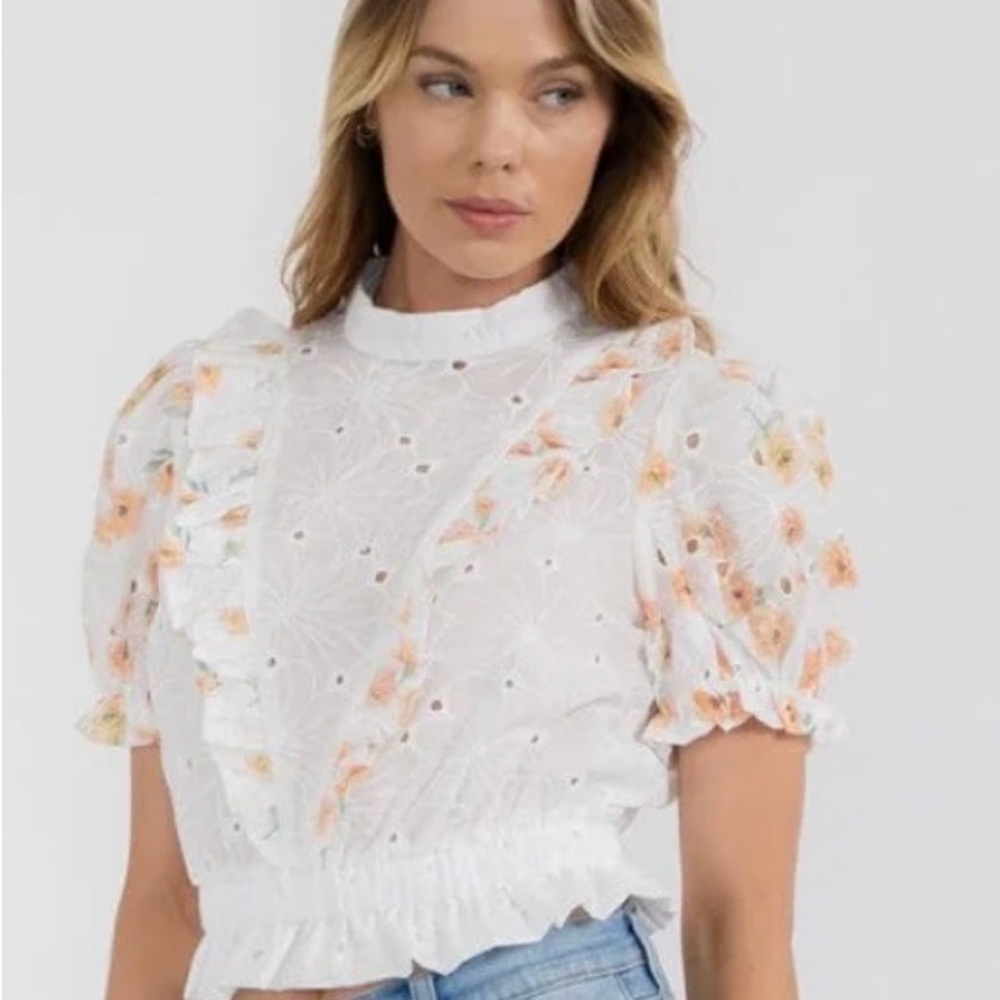 Floral Embroidered White Blouse